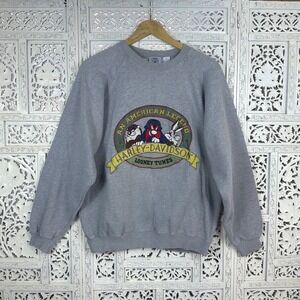 Vtg 90's Looney Tunes Warner Bros Harley Davidson Gray Crewneck Sweatshirt Sz L